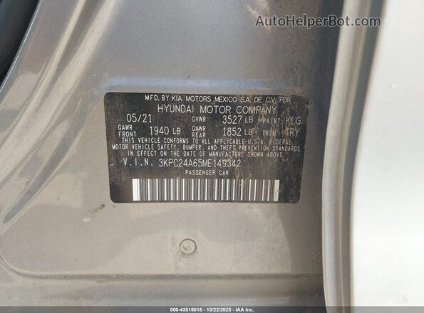 3KPC24A65ME149342 2021 HYUNDAI ACCENT Silver 