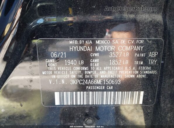 3KPC24A66ME150693 2021 HYUNDAI ACCENT Black Շարժիչի բաժամունքի տեսք