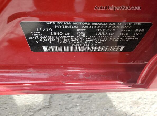 3KPC24A67LE114090 2020 HYUNDAI ACCENT Red ძრავის განყოფილების ხედი