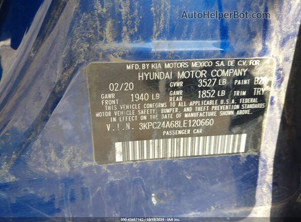 3KPC24A68LE120660 2020 HYUNDAI ACCENT Blue Widok komory silnika