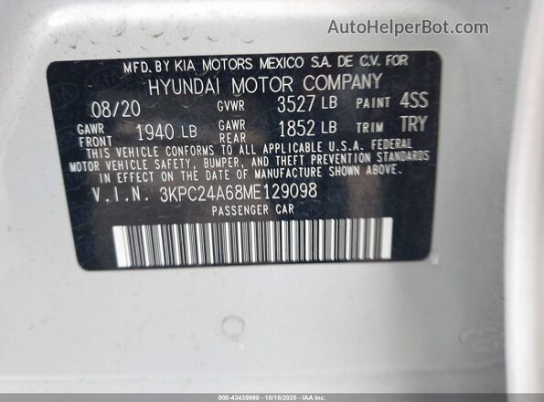 3KPC24A68ME129098 2021 HYUNDAI ACCENT Silver Vista del compartimento del motor