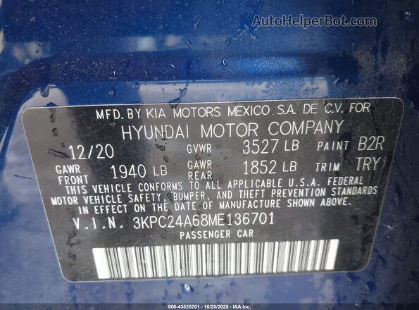 3KPC24A68ME136701 2021 HYUNDAI ACCENT Blue Շարժիչի բաժամունքի տեսք