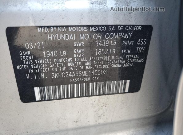 3KPC24A68ME145303 2021 HYUNDAI ACCENT Silver Вид наклейки з VIN-кодом