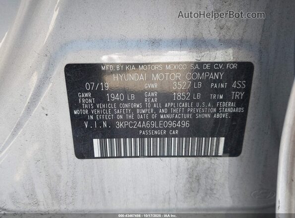 3KPC24A69LE096496 2020 HYUNDAI ACCENT Silver ძრავის განყოფილების ხედი