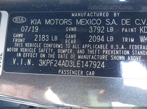3KPF24AD3LE147924 2020 KIA FORTE Gray Engine compartment view