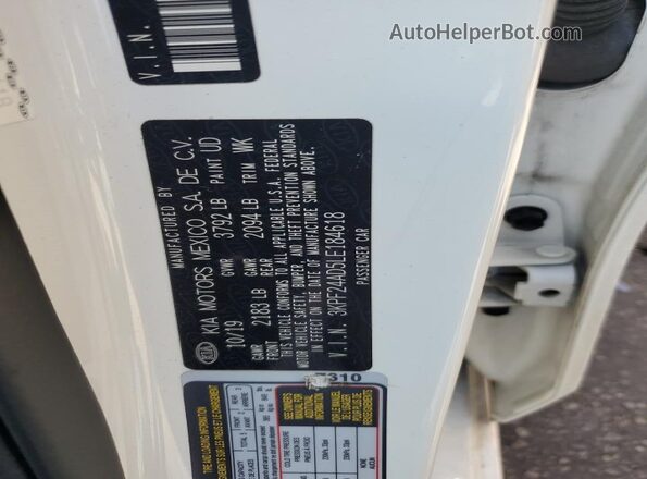 3KPF24AD5LE184618 2020 KIA FORTE White ძრავის განყოფილების ხედი