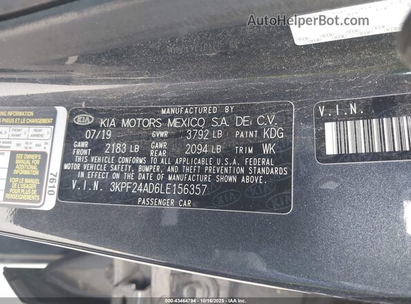 3KPF24AD6LE156357 2020 KIA FORTE Gray Engine compartment view
