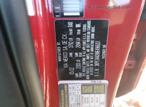 3KPF24AD9NE496637 2022 KIA FORTE Red Widok komory silnika