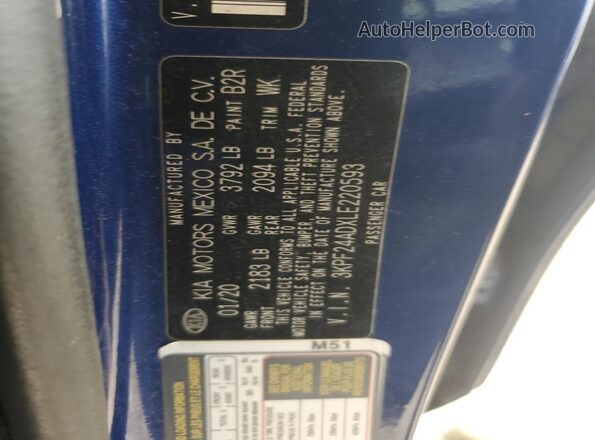 3KPF24ADXLE220593 2020 KIA FORTE Blue Вид підкапотного простору