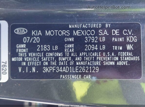 3KPF34AD1LE262129 2020 KIA FORTE Black Вид підкапотного простору