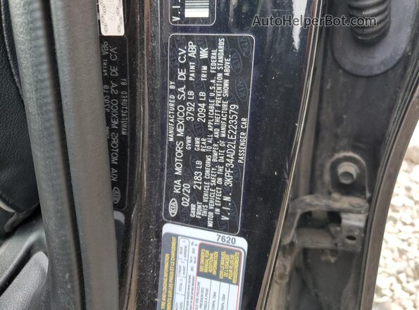 3KPF34AD2LE223579 2020 KIA FORTE Black VIN კოდის სტიკერის ხედი