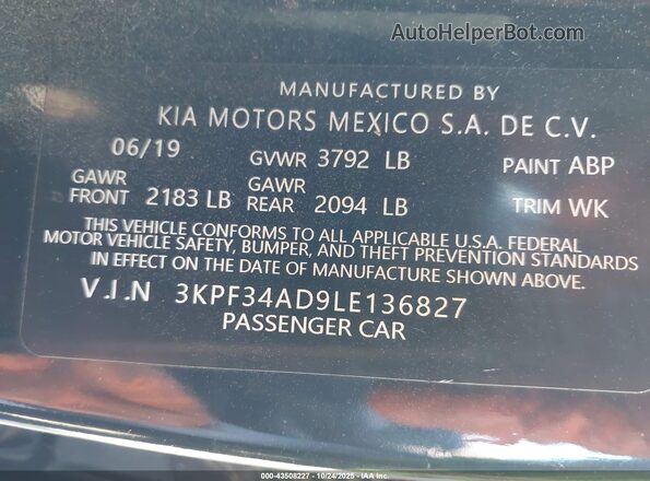 3KPF34AD9LE136827 2020 KIA FORTE Black Widok komory silnika