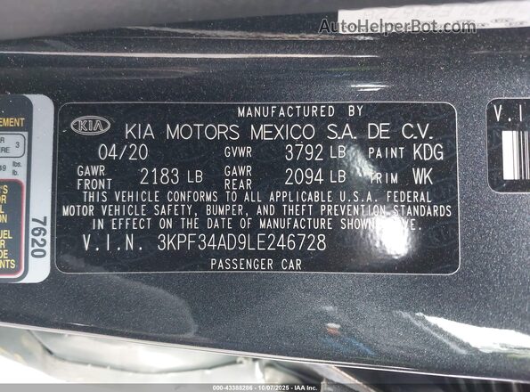 3KPF34AD9LE246728 2020 KIA FORTE Gray Вид підкапотного простору