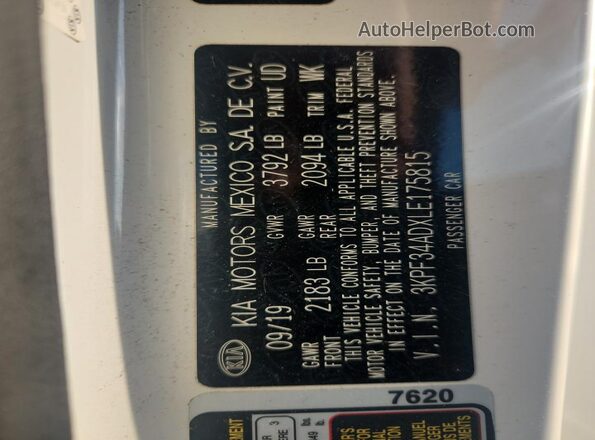 3KPF34ADXLE175815 2020 KIA FORTE White Շարժիչի բաժամունքի տեսք