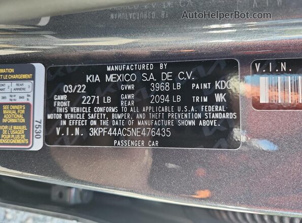 3KPF44AC5NE476435 2022 KIA FORTE Угольный Вид подкапотного пространства