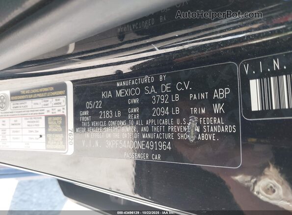 3KPF54AD0NE491964 2022 KIA FORTE Black Widok komory silnika