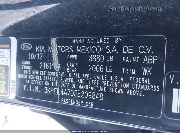 3KPFL4A70JE209848 2018 KIA FORTE Черный 