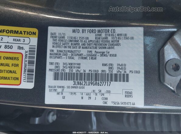 3LN6L2LU9GR627717 2016 LINCOLN MKZ HYBRID Gray Widok komory silnika