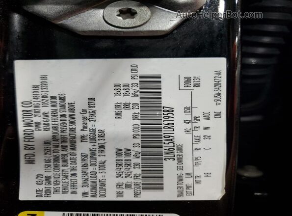 3LN6L5A91LR619587 2020 LINCOLN MKZ Black Շարժիչի բաժամունքի տեսք