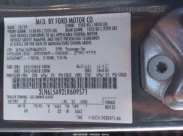 3LN6L5A92LR609571 2020 LINCOLN MKZ Gray 
