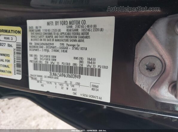 3LN6L5A96LR603949 2020 LINCOLN MKZ Черный Вид подкапотного пространства