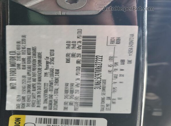 3LN6L5C97KR627222 2019 LINCOLN MKZ Black Вид підкапотного простору