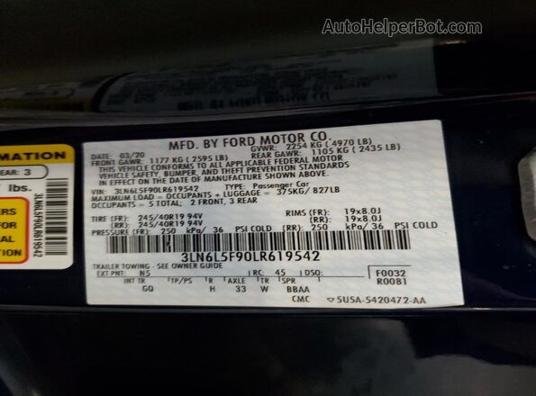 3LN6L5F90LR619542 2020 LINCOLN MKZ Blue Շարժիչի բաժամունքի տեսք