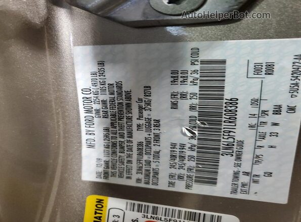 3LN6L5F91LR608386 2020 LINCOLN MKZ Silver Вид наклейки з VIN-кодом