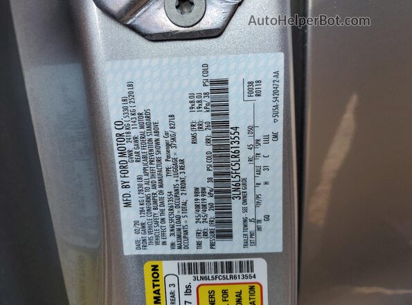 3LN6L5FC5LR613554 2020 LINCOLN MKZ Silver VIN կոդի պիտակի տեսք