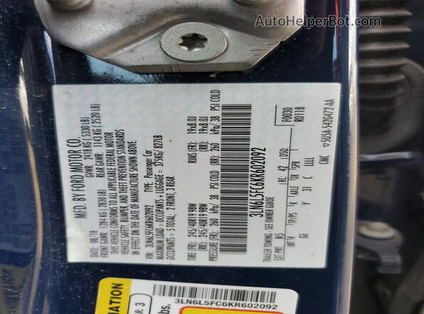 3LN6L5FC6KR602092 2019 LINCOLN MKZ Blue Вид підкапотного простору