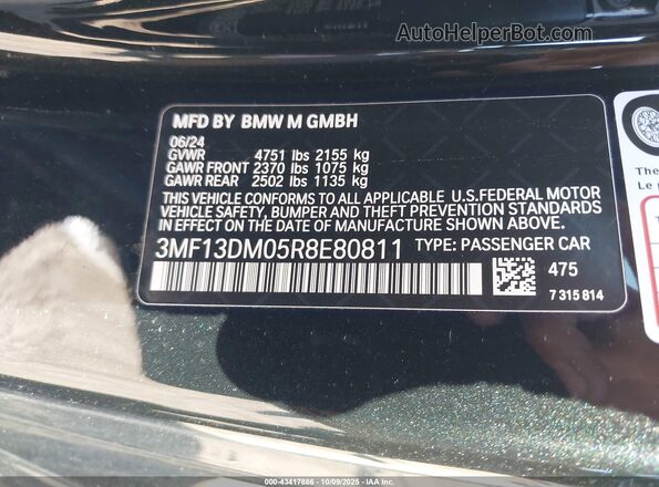 3MF13DM05R8E80811 2024 BMW M2 Black Շարժիչի բաժամունքի տեսք