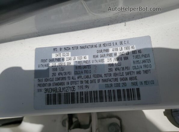 3MVDMABL9LM127106 2020 MAZDA CX-30 White Vista de la etiqueta del VIN