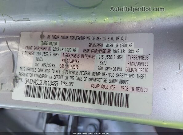 3MVDMACL2LM118486 2020 MAZDA CX-30 Silver Vista del compartimento del motor