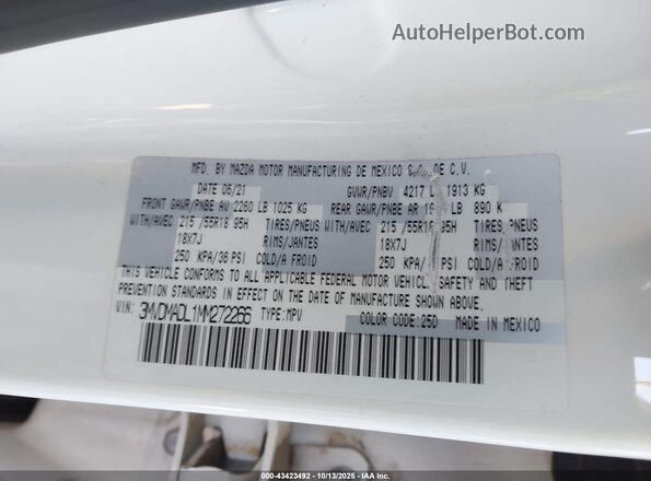 3MVDMADL1MM272266 2021 MAZDA CX-30 White 