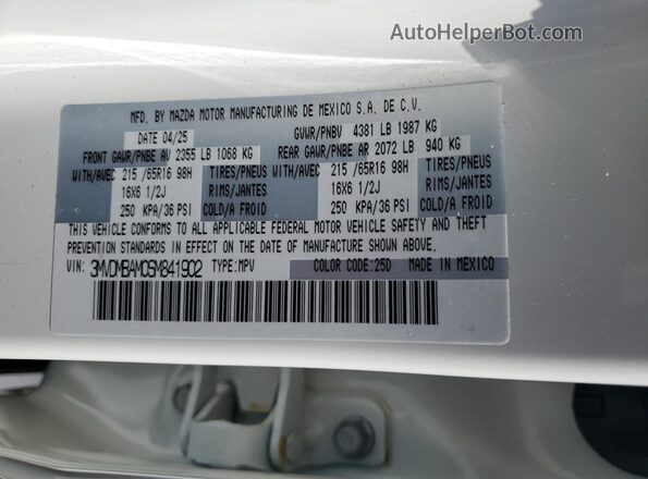 3MVDMBAM0SM841902 2025 MAZDA CX-30 White Vista de la etiqueta del VIN
