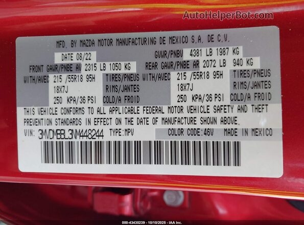 3MVDMBBL3NM448244 2022 MAZDA CX-30 Red Widok komory silnika