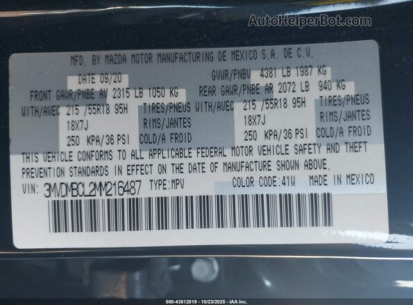 3MVDMBCL2MM216487 2021 MAZDA CX-30 Black Engine compartment view