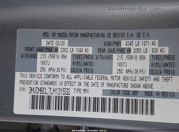3MVDMBCL7LM131532 2020 MAZDA CX-30 Silver Вид підкапотного простору