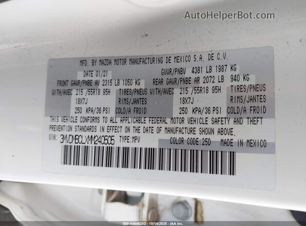 3MVDMBCLXMM240505 2021 MAZDA CX-30 White Engine compartment view