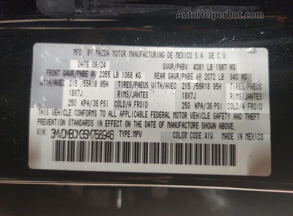 3MVDMBCM3SM758946 2025 MAZDA CX-30 Black VIN კოდის სტიკერის ხედი