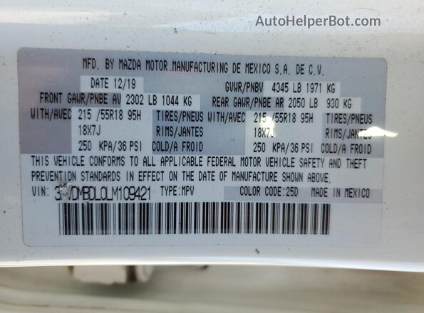 3MVDMBDL0LM109421 2020 MAZDA CX-30 White ძრავის განყოფილების ხედი