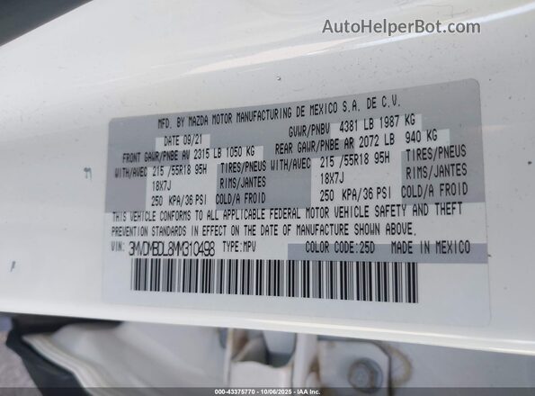 3MVDMBDL8MM310498 2021 MAZDA CX-30 White Շարժիչի բաժամունքի տեսք