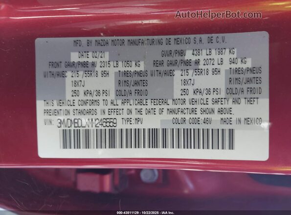 3MVDMBDLXMM246559 2021 MAZDA CX-30 Red Widok komory silnika