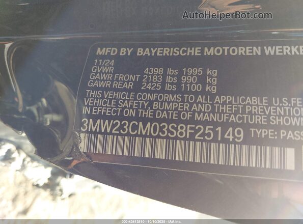 3MW23CM03S8F25149 2025 BMW 2 SERIES Black Շարժիչի բաժամունքի տեսք