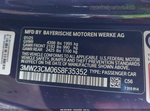 3MW23CM06S8F35352 2025 BMW 2 SERIES Purple Vista del compartimento del motor