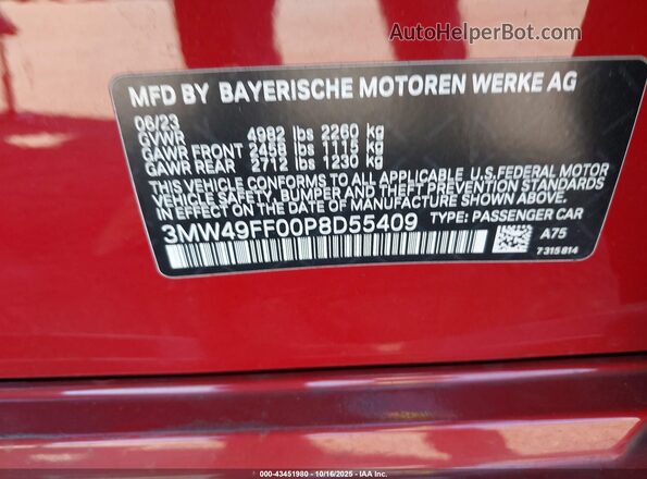 3MW49FF00P8D55409 2023 BMW 3 SERIES Red Widok komory silnika