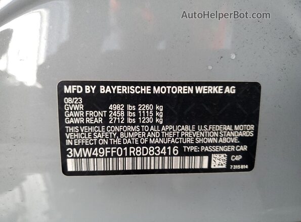 3MW49FF01R8D83416 2024 BMW M3 Gray Widok naklejki z numerem VIN
