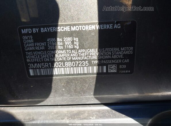 3MW5R1J02L8B07235 2020 BMW 3 SERIES Black Widok komory silnika