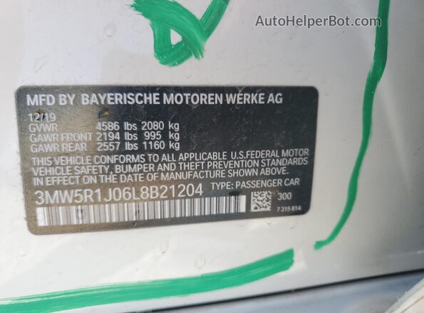 3MW5R1J06L8B21204 2020 BMW 3 SERIES White ძრავის განყოფილების ხედი