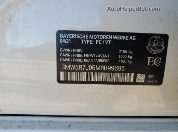 3MW5R7J06M8B99695 2021 BMW 3 SERIES White VIN sticker view